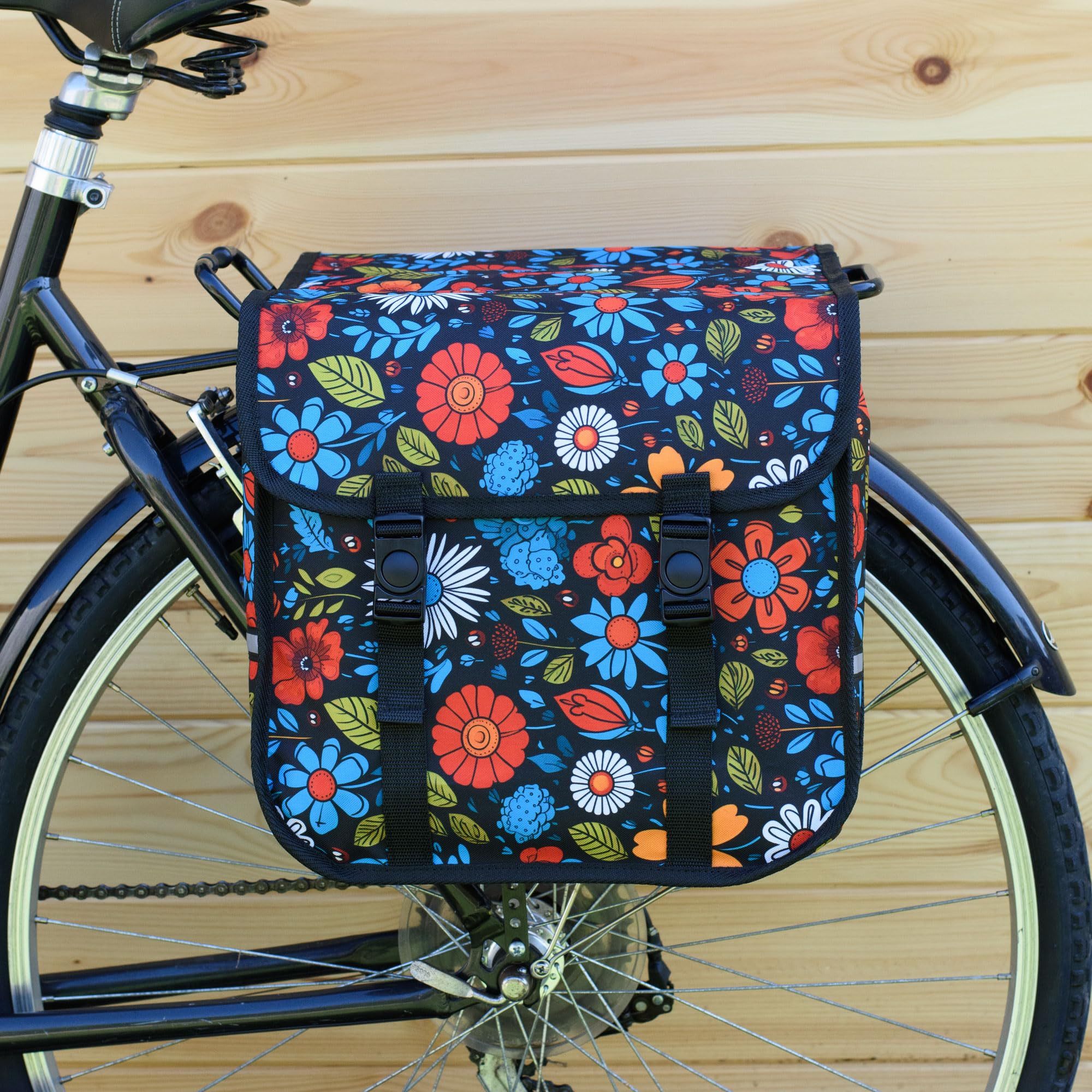 Classic CE - Double Sacoche de vélo de 26 L résistante à l'eau pour Porte-Bagages arrière, pour trajets Quotidiens et Shopping (Florale)