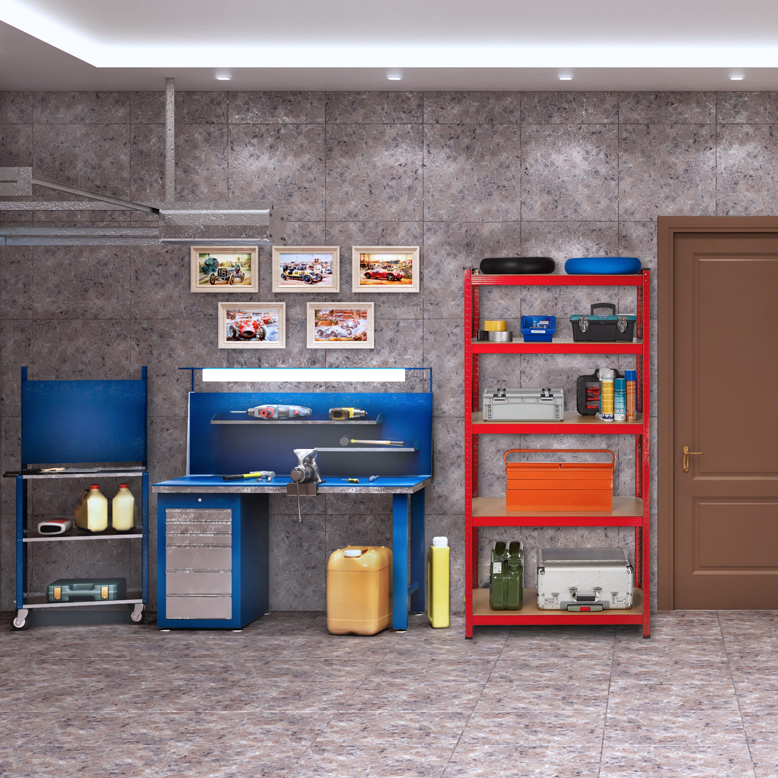 Relaxdays Scaffale in Metallo, Carichi Pesanti, 5 Ripiani, Portata 875 kg, HxLxP 180x90x45 cm, Garage e Officina, Rosso