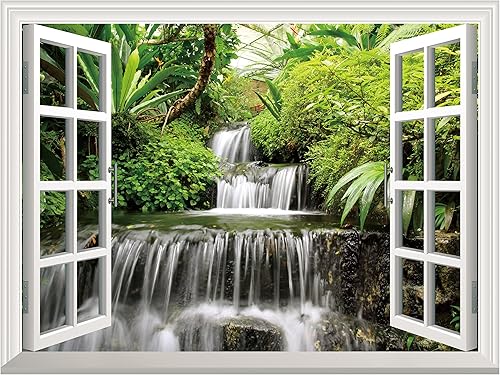 FLFK Adhesivo de Pared de Ventana Falsa - Mural de Pared de Ventana Falsa de Cascada para Decoración de Pared, Calcomanías de Pared para Pegar y