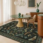 Lavable Boho Insect Rug pour entrée, salle de bains, cuisine, salon, chambre, Bug à papillons en peluche Floral rétro intérieur Décor avec des couleurs multiples (vert foncé, 5' x 7' (Rectangulaires))