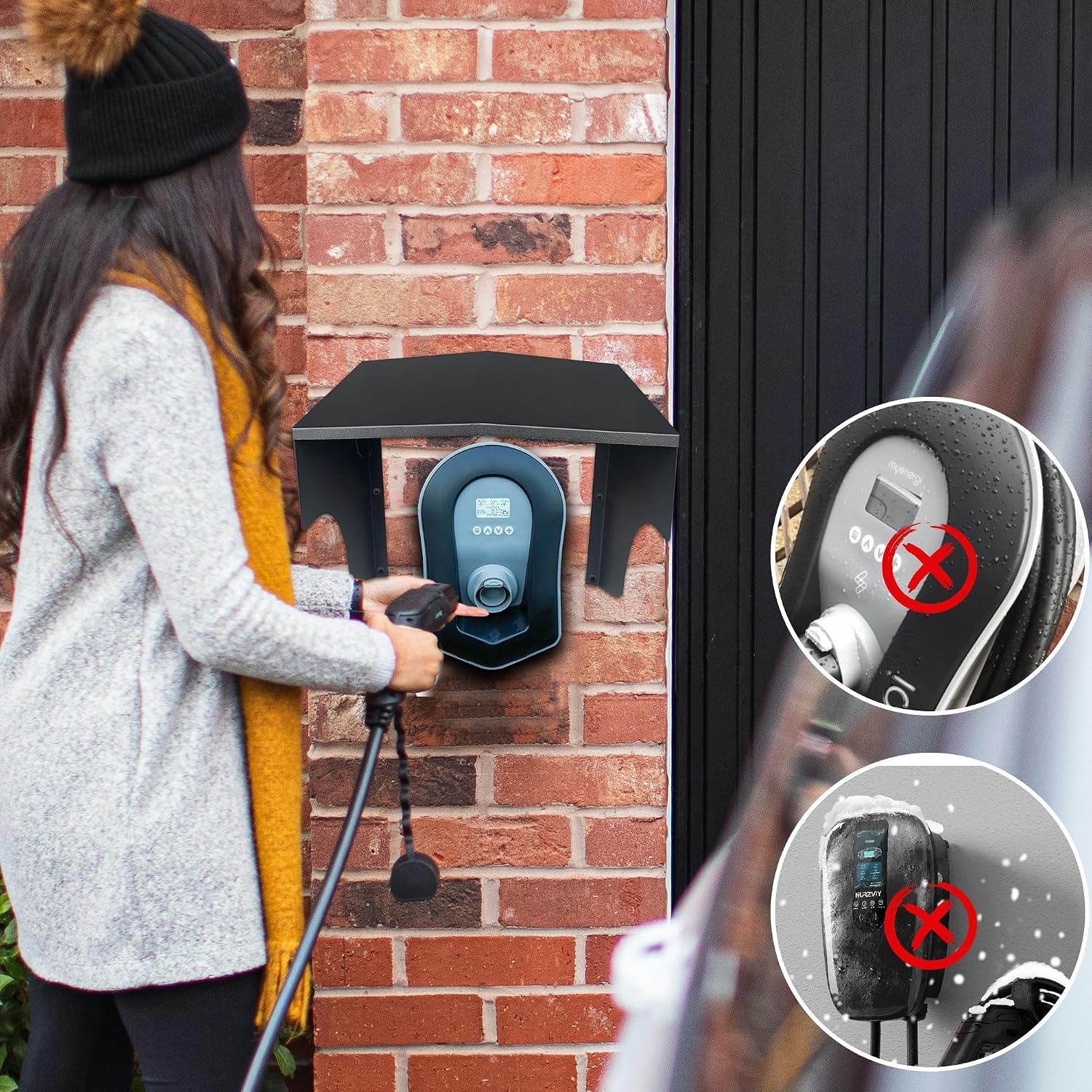 EV Charger Wall Organizer Bundle – Heavy-Duty Cable Hook & Weatherproof Charger Cover with Side Hook for Tesla & J1772 | Indoor/Outdoor Protection Kit with Free Cleaning Cloth