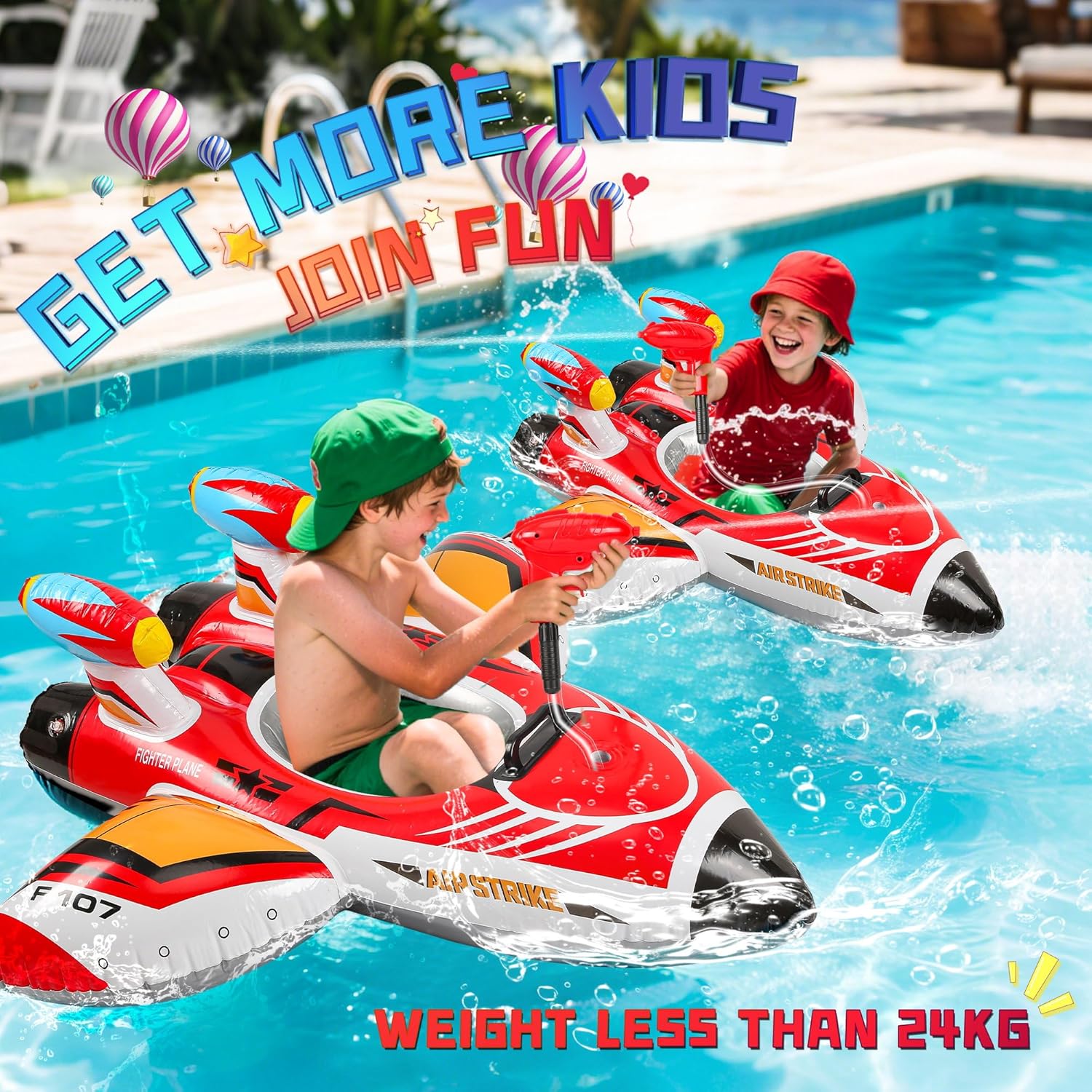 Pool Float Kids Inflatable Airplane Pool Floats Boat with Squirt Gun and Handle Toddler Pool Floaties Inflatable Ride-on Pool Toys Summer Outdoor Water Pool Games Beach Toys for Boys Girls Ages 3-6