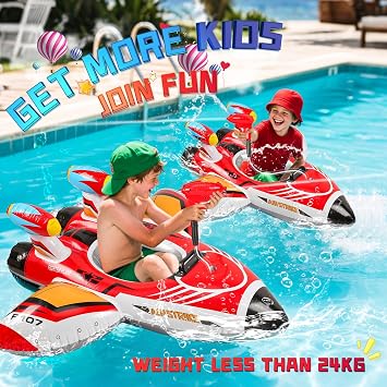 Pool Float Kids Inflatable Airplane Pool Floats Boat with Squirt Gun and Handle Pool Floaties Inflatable Ride-on Pool Toys Summer Outdoor Water Pool Games Beach Toys Boys Girls Ages 3-6
