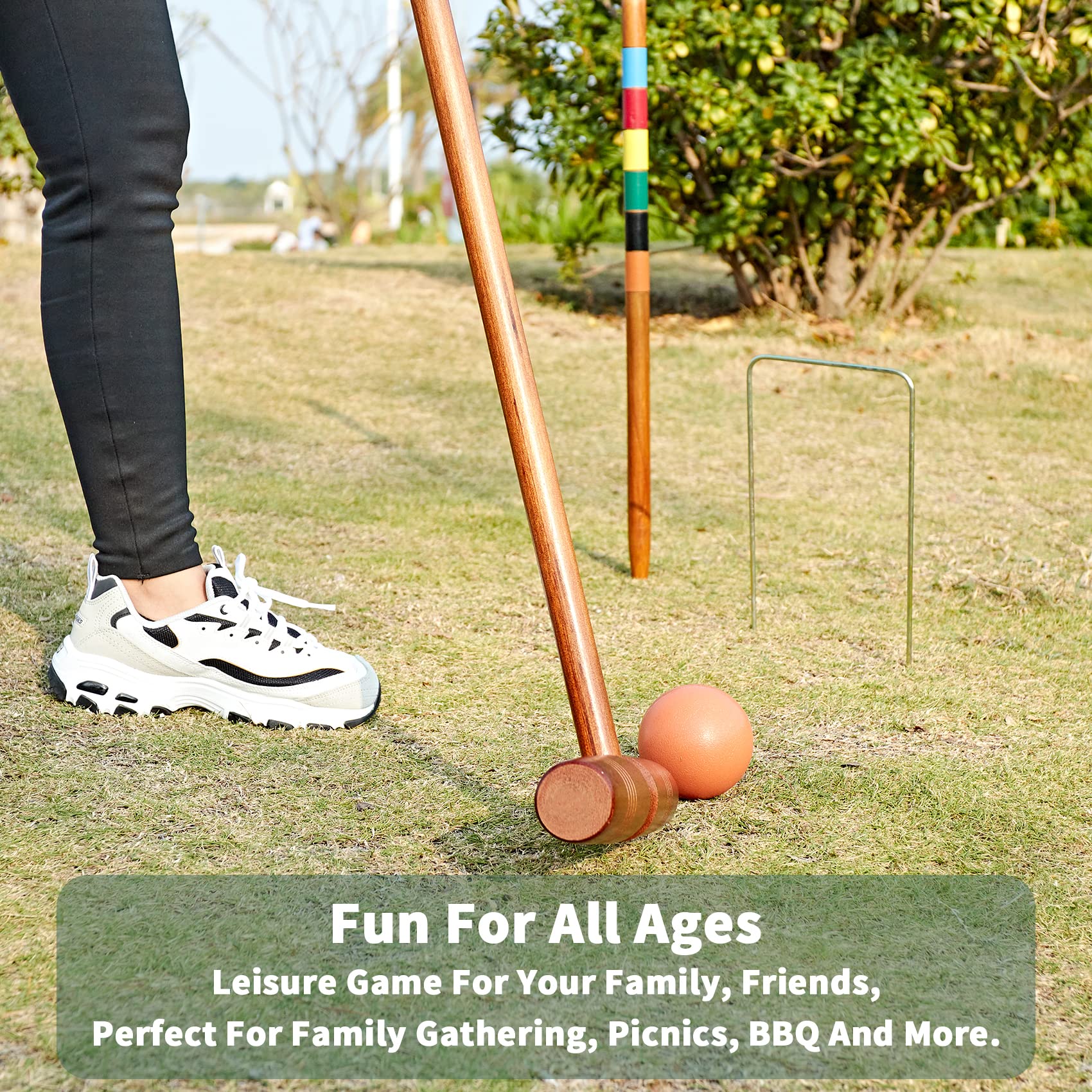 SpexDarxs 35’’ Deluxe Croquet Set, Six Player Croquet Game with Premium Wooden Mallets|Colored Balls|Wickets|Stakes| Carrying Bag, Outdoor Family Game for Lawn/Backyard Game/Park