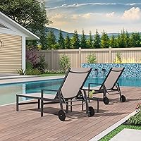 Vista 3 de PURPLE LEAF Sillón reclinable de aluminio para exteriores, 2 piezas, con ruedas y reposabrazos, para piscina, patio, playa, color beige