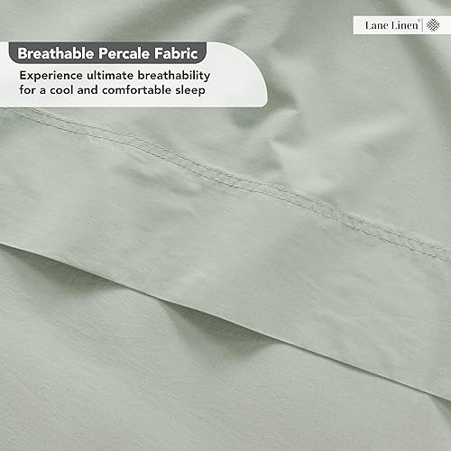 Miniatura 6 de LANE LINEN - Juego de sábanas tamaño King de fibras extralargas 100% algodón, sábanas King prelavadas en tejido de percal crujiente, diseñadas para