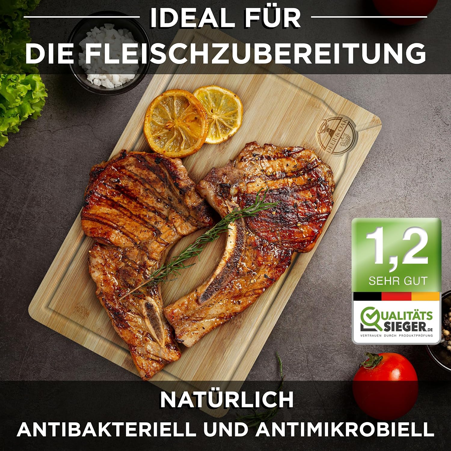 Deer & Oak Non Toxic 3-Piece Acacia Cutting Board Set with Stand, 2 Pack image 4