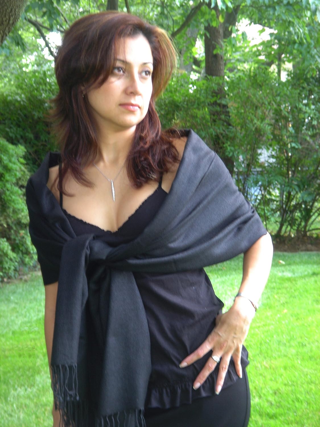 Scarf-scarves-Pashmina shawl-shawl-wrap-poncho-cape-blanket-wool-silk (Black)