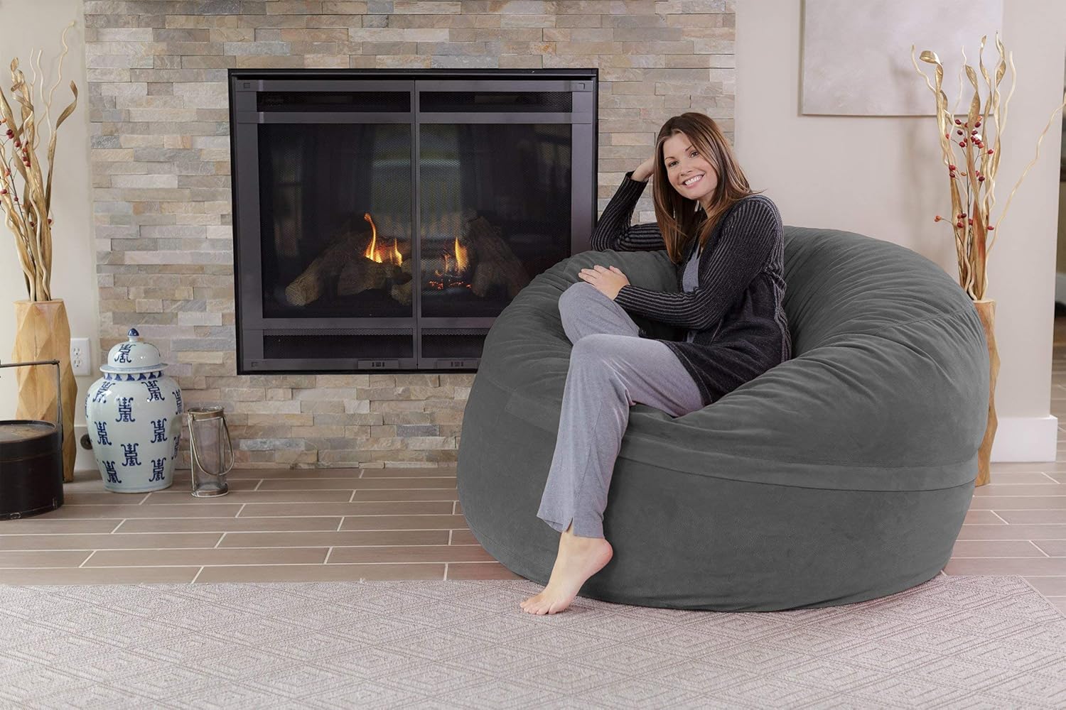 Chill Sack Bean Bag Chair: Giant 5' Memory Foam Furniture Bean Bag - Big Sofa with Soft Micro Fiber Cover - Grey Pebble