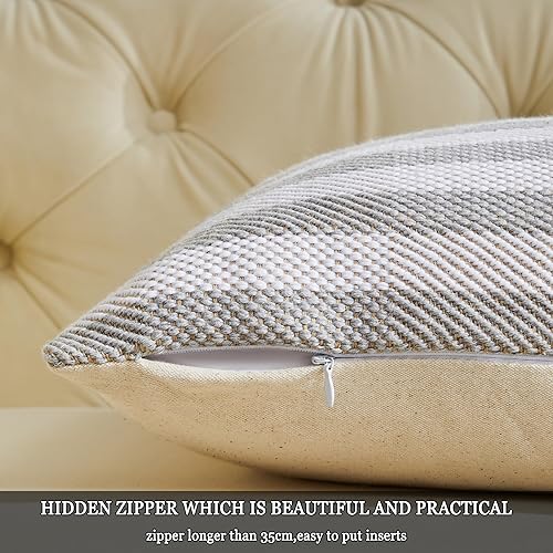Miniatura 3 de GIGIZAZA Fundas de almohada decorativas grises, paquete de 2 fundas de almohada de 18 x 18 pulgadas, fundas de cojín bohemias de lino y algodón a
