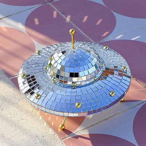 Miniatura 4 de Bola de discoteca OVNI, decoración de bola de discoteca plateada, nave espacial, decoración retro reflectante para el hogar, fiesta, jardín, regalo