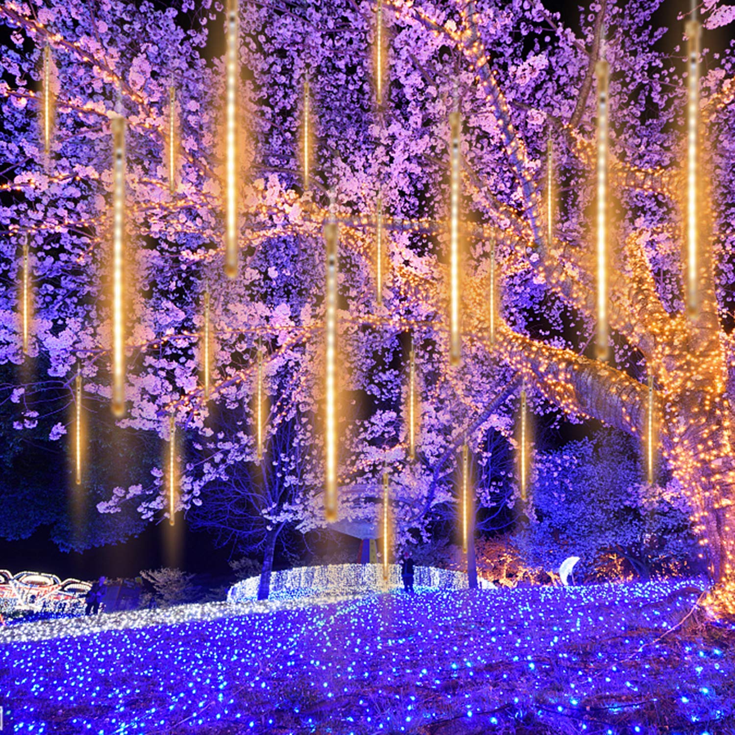 Solar LED-Leuchte Meteorit, 30cm 10Tubes 360LED Meteoritenschauer Regen Lichter Lichterketten Garten für Draussen/Innenraum/Garten/Hochzeit/Party/Weihnachten Dekoration (Warmweiß)