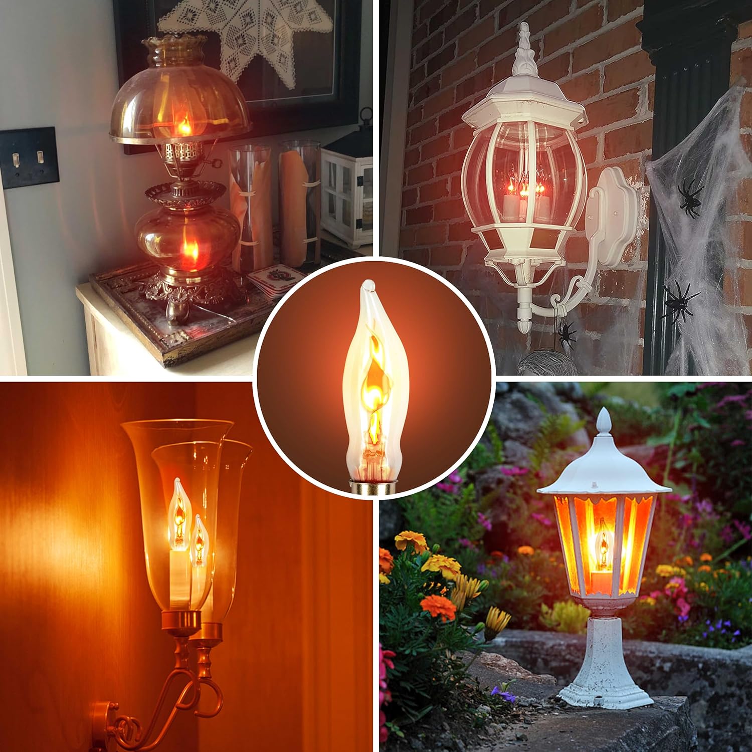 Flicker Flame Light Bulb for Hallowwen Christmas Decorative 3 Watt, 120V, E12 Flame Candelabra Light Bulbs（2 Packs）