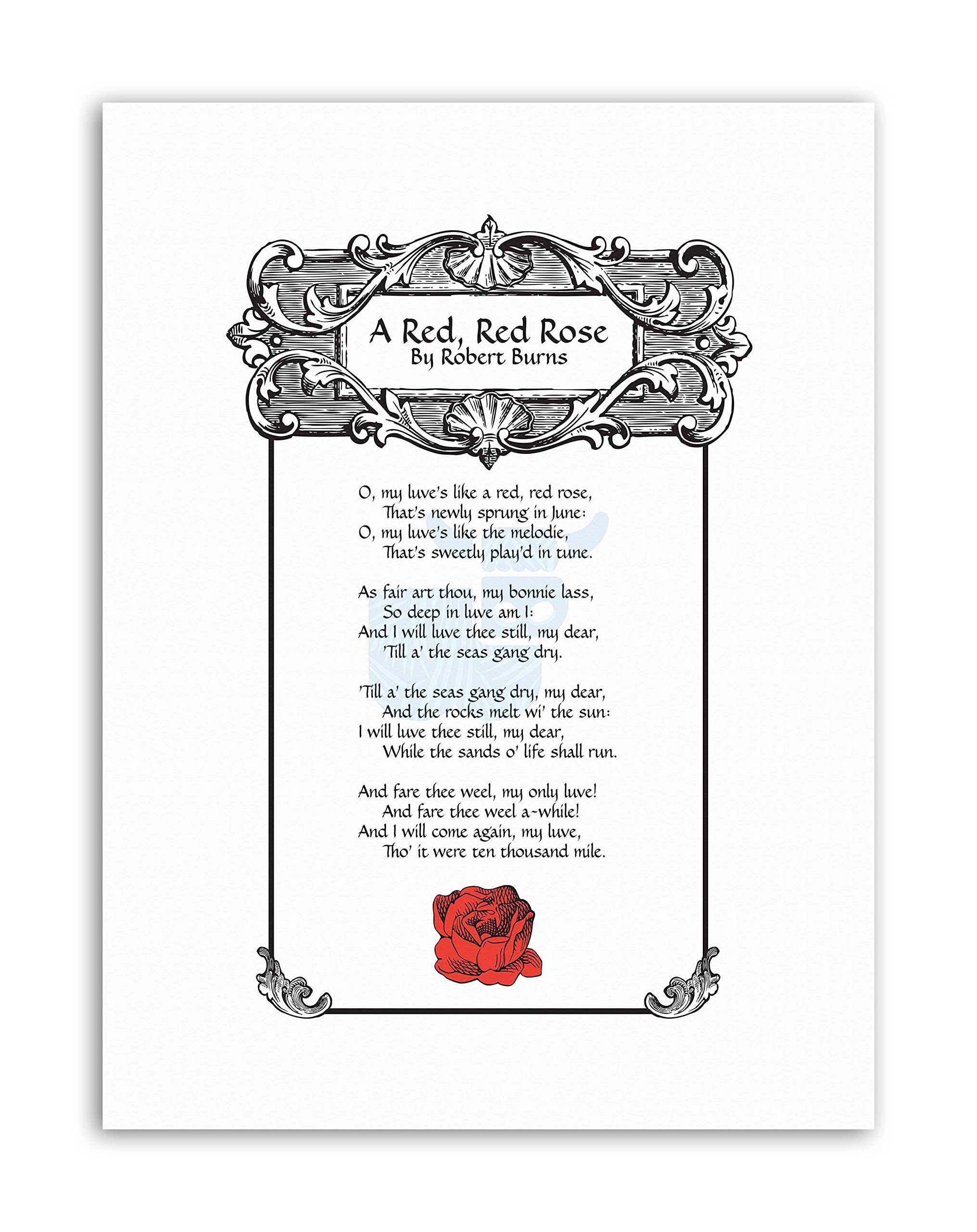 Wee Blue Coo Red Red Rose Robert Burns Scotland Edinburgh Typography Canvas Art Print