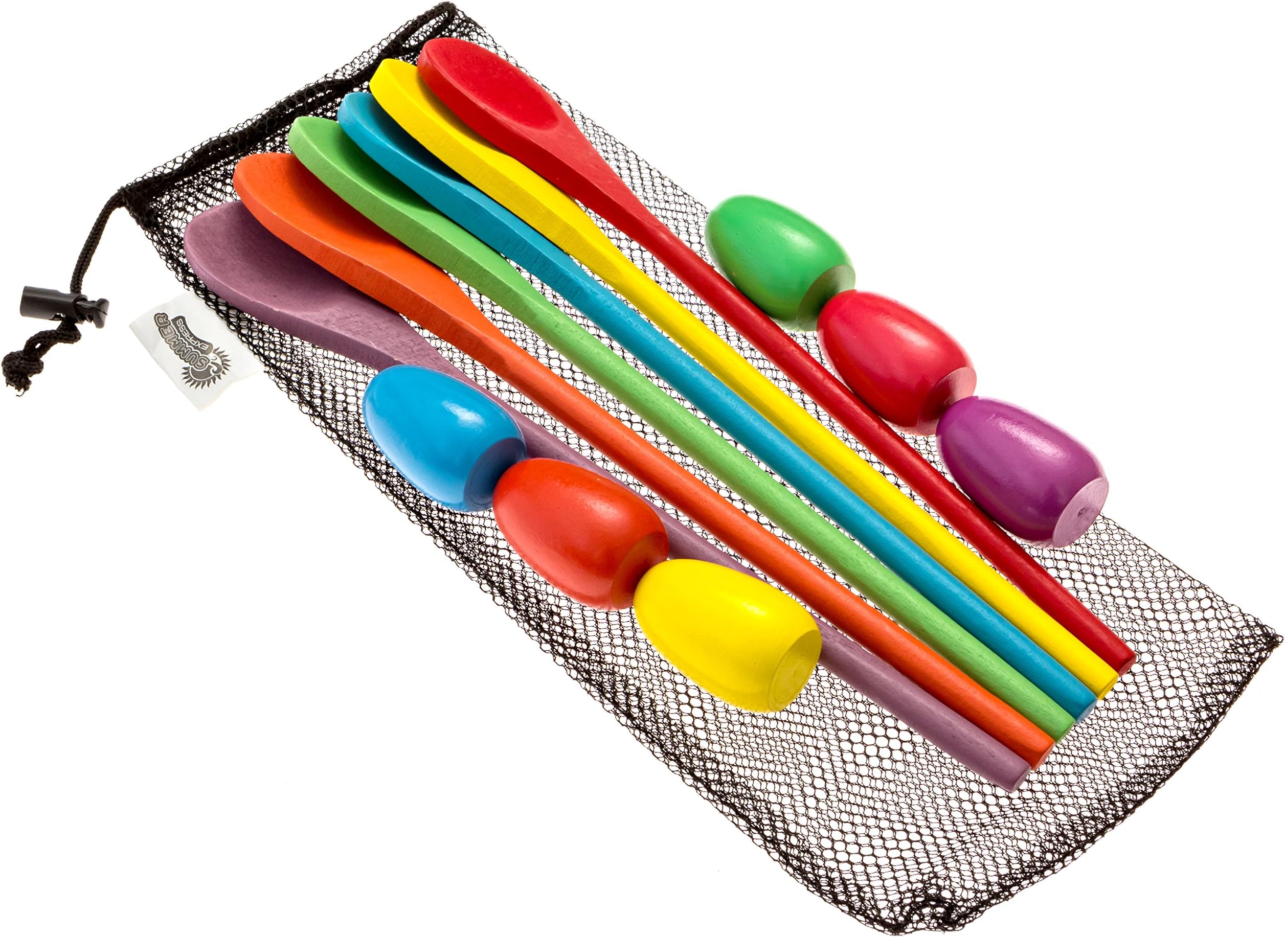 Egg and Spoon Relay Race Game - Fun Game for Kids Parties, Birthdays, Family Outings - Includes 6 Eggs, 6 Spoons, and Storage Bag - Six Assorted Colors - Egg n Spoon