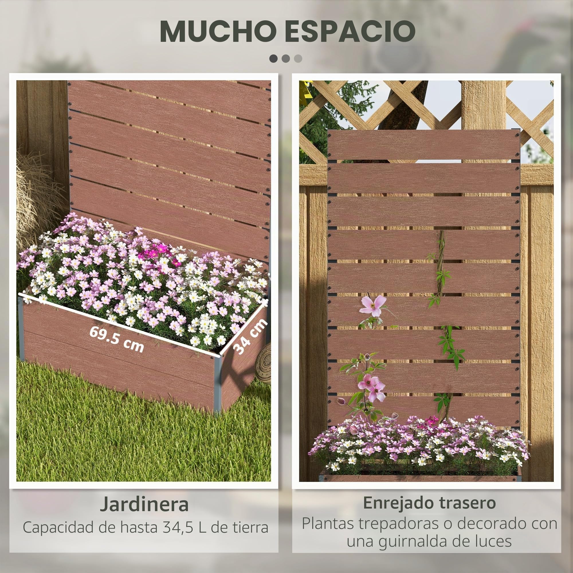 Outsunny Jardinera con Enrejado, Macetero 72x38x150cm, marrón Claro