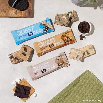 Quest Nutrition Protein Bar, Cookie & Cream, Protein 0.7 oz 21 g, 2.12 oz 60 g, Pack of 12