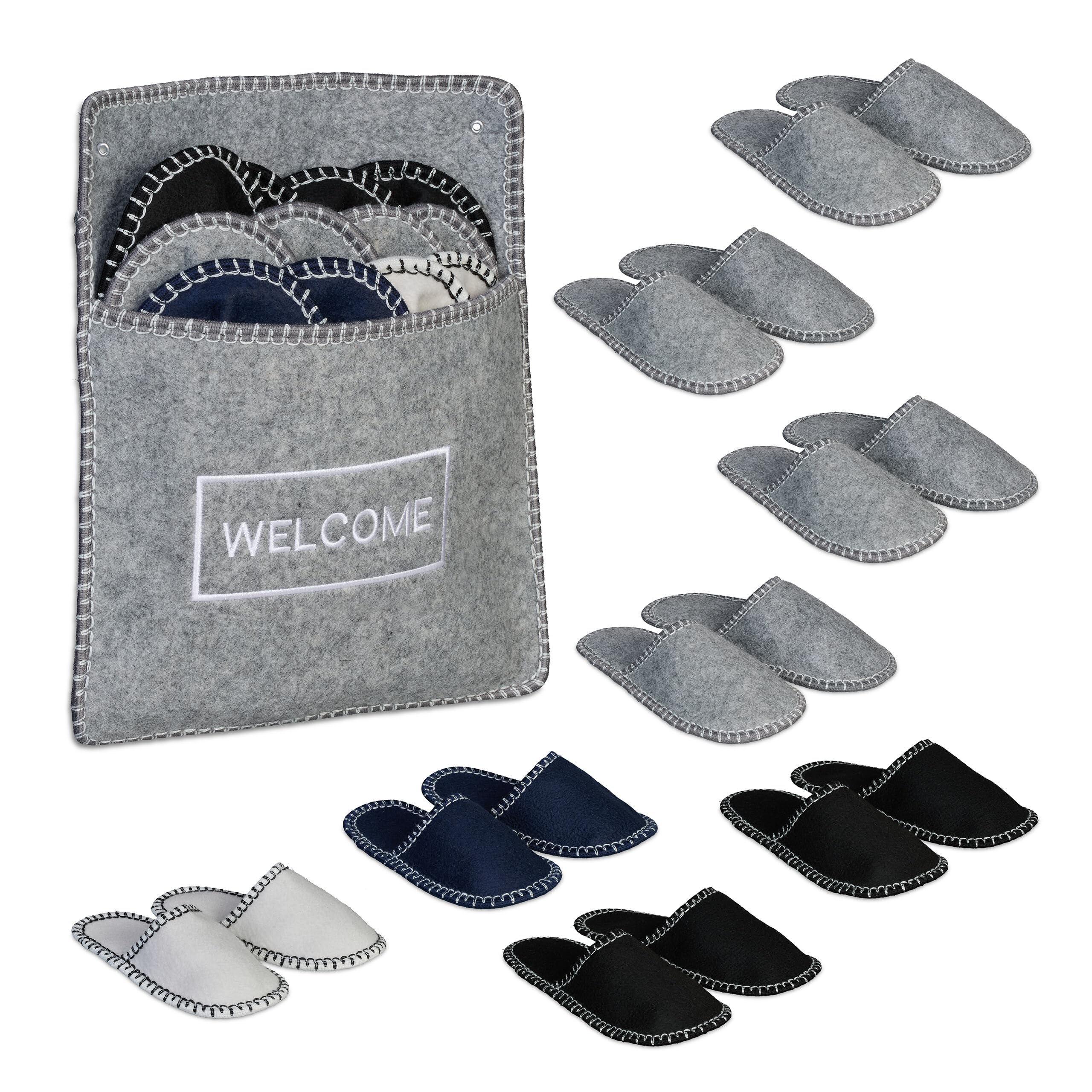 Pantoufles pour invités Relaxdays pour éviter les sols sales et glissades lot de 6 paires feutre