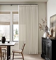 Vista 10 de Cortinas de lino plegadas de 108 pulgadas, juego de 2 paneles para sala de estar, dormitorio, estilo granja rústica, con pestaña trasera, plegadas