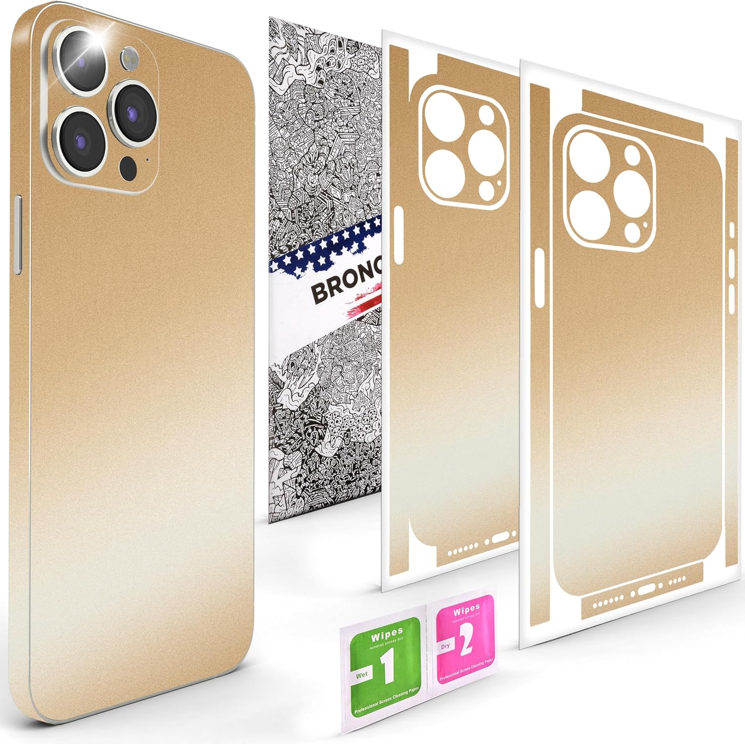 2Pcs Skin Wrap Compatible for iPhone 16 Pro – Slim Decal Vinyl Protective Film for Sides & Back – Sleek Fit, Premium Look – Compatible with All iPhone 16 Pro Cases - Desert Gold