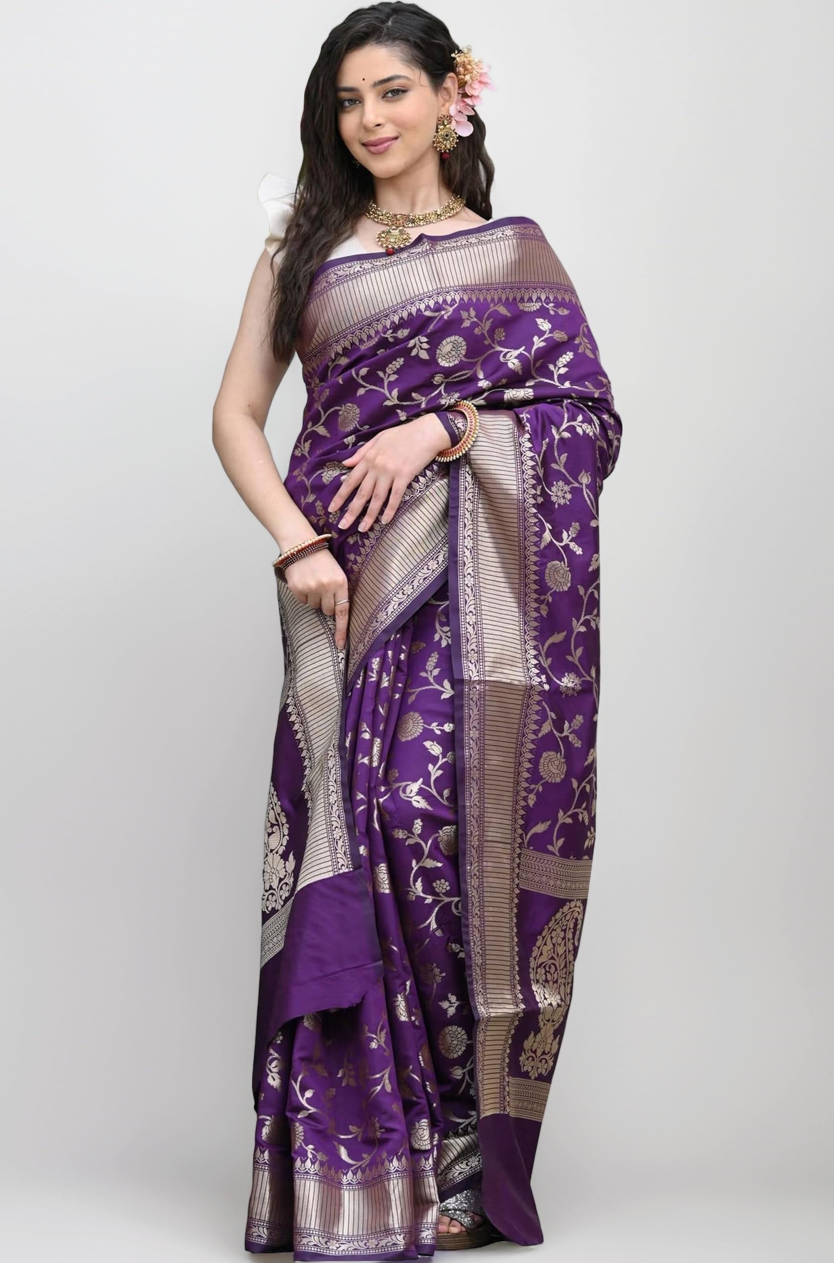 Sugathari Women's Banarasi Saree Pure Kanjivaram Silk Saree Soft new ladies 2023 Design Wear Pattu Sarees Latest Party Sari collections With Blouse Piece for Wedding sadi (SAN PARI-182 DARK GREEN)