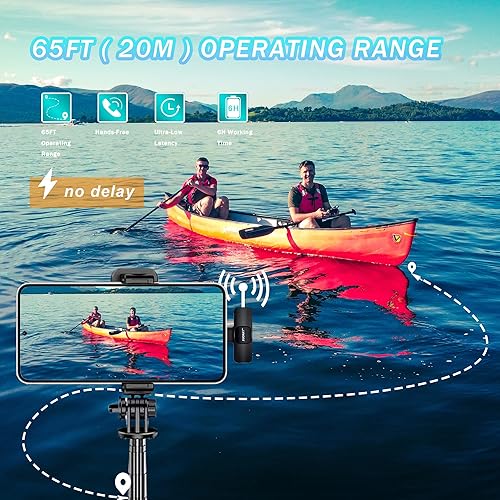 Miniatura 5 de Paquete de 2 micrófonos lavalier inalámbricos para teléfonos Samsung Galaxy Tab, micrófono de iPhone para grabación de video, entrevista, podcast,