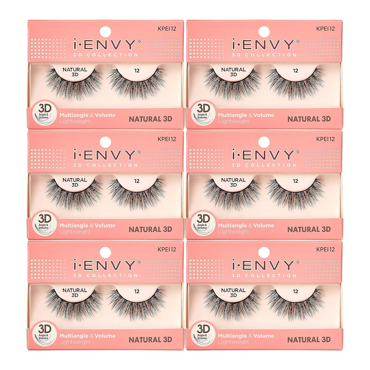 iEnvy Natural Eyelashes Lightweight False Lashes Multiangle and Volume 3D Natural Strip Lashes (6 Pack)