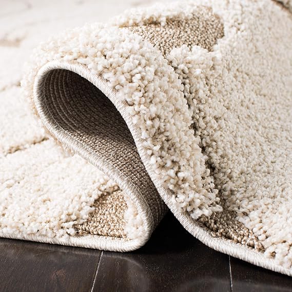 SAFAVIEH Florida Shag Collection Area Rug - 6' x 9', Cream & Beige, Scroll Design, Non-Shedding & Easy to Clean, High-Low Plush Pile, Ideal for Living Room, Bedroom, Dining Space (SG455-1113)