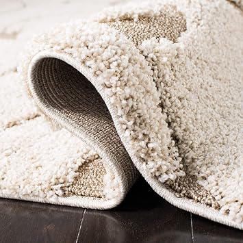 SAFAVIEH Florida Shag Collection Area Rug - 6' x 9', Cream & Beige, Scroll Design, Non-Shedding & Easy to Clean, High-Low Plush Pile, Ideal for Living Room, Bedroom, Dining Space (SG455-1113)