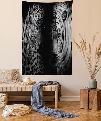 Miniatura 84 de Ambesonne Tapiz de naturaleza, silueta de oso salvaje en el bosque de la selva en la noche oscura, ilustración para colgar en la pared para Verde