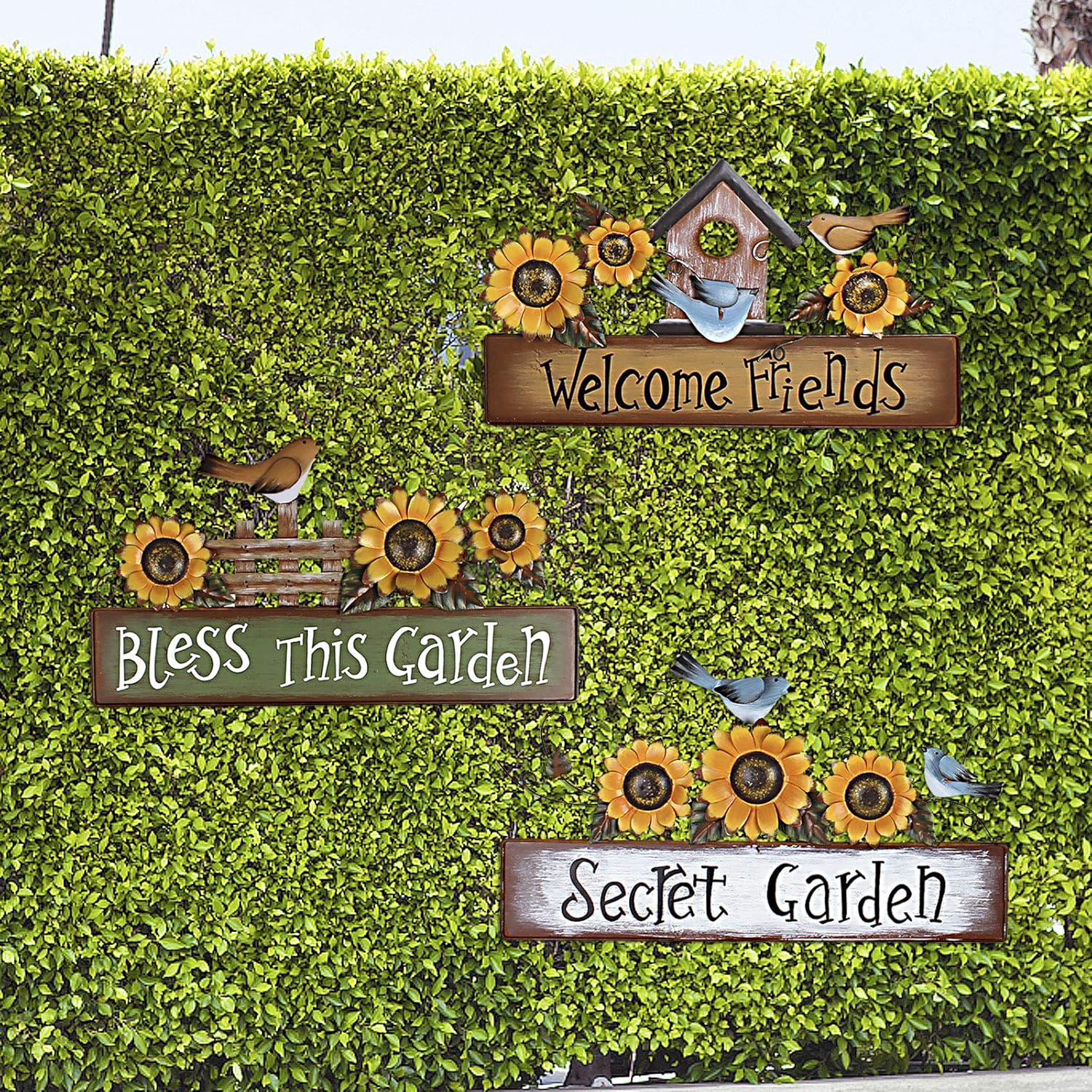Metal Sunflower Welcome Sign Decorative Front Door Wall Plaque Decor Hanging Outdoor Porch Garden Home Wreath Rustic Signs Farmhouse Decoration Flower Ornament with Bird (Bless This Garden)