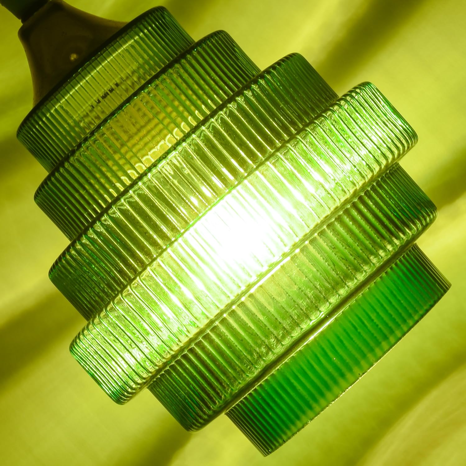 2 Pcs Green Stripes Glass Small Lamp Shades For Kitchen Island Pendant Lamp Shade, 5.71" Max Diameter x 6.3" Height,1.65" Top Fitter,Replacement Mini Shade for Wall Lamp Chandelier Decor -By GO&SO