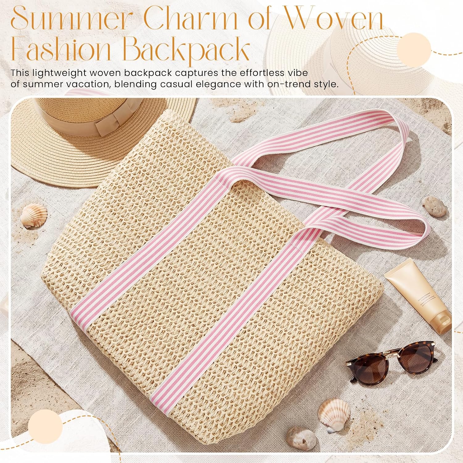 Eccliy Large Straw Beach Tote Bag for Women Summer Beach Tote Bag Foldable Shoulder Handbag with Zipper Boho Style Weaving Bags Stripes Woven Straw Bags for Shopping Travel Vacation, Lightweight