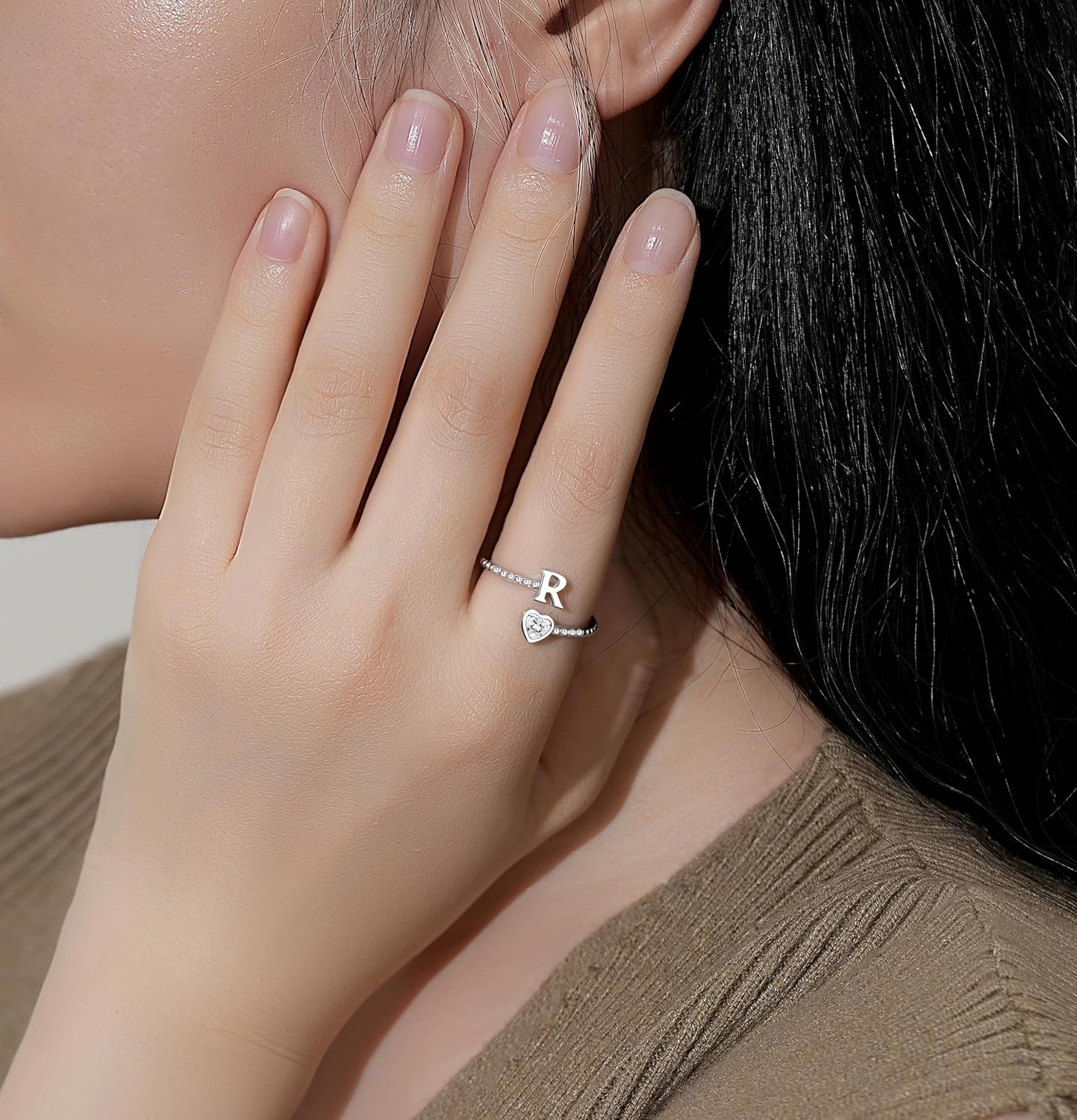 Step Forward 925 Sterling Silver Adjustable Initial Ring for Women | Non Tarnish Letter Rings for Lady | Alphabet Heart Thumb Rings | Capital Letter Jewelry Gifts - Image 2