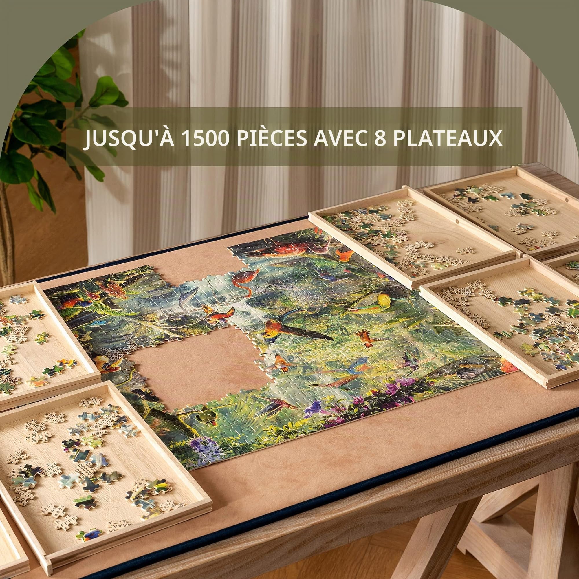 Becko US Plateaux de tri en bois avec tiroir coulissant, 8 trieurs puzzle pour le rangement, plateau de tri et de rangement d'accessoires de puzzle, léger et portable