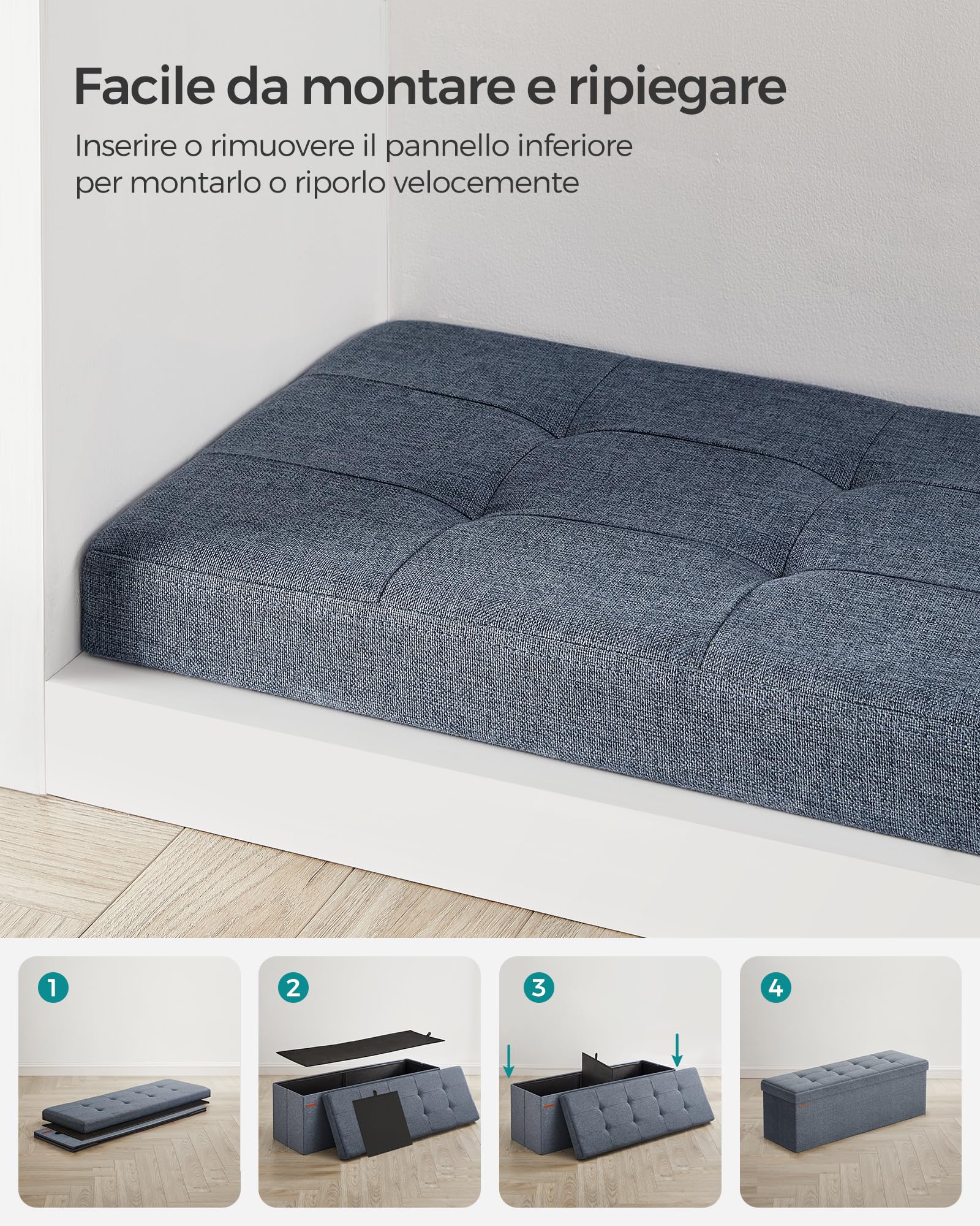 Pouf Contenitore Pieghevole 38cm - Cassapanca Con Capacità 43L | Porta Fino A 300kg | Per Soggiorno O Camera - Foto 6