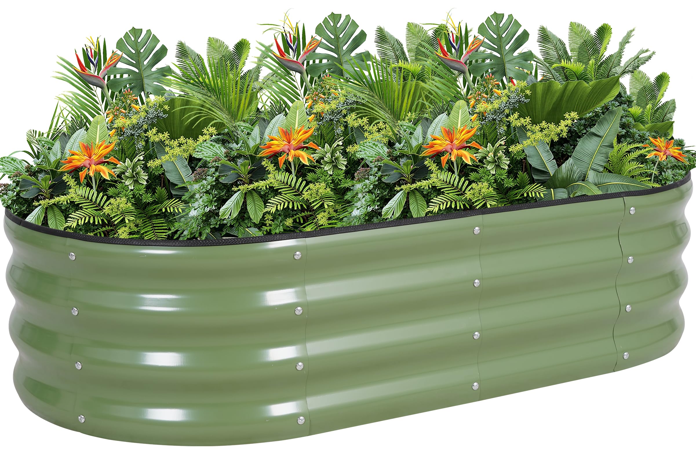 G GOOD GAIN Galvanized Metal Raised Garden Bed Kit - 4x2x1FT Outdoor Planter Box with Safety Edging and Gloves for Vegetables, Fruits, Flowers(Oliver Green, 1PC)