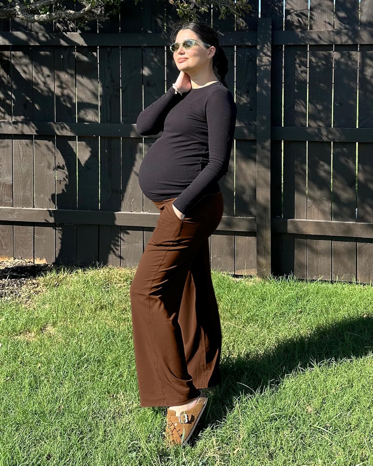 G4Free Maternity Pants Over The Belly Yoga Dress Work Pregnancy Pants Stretchy Lounge Wide Leg Trousers with Pockets - Image 4