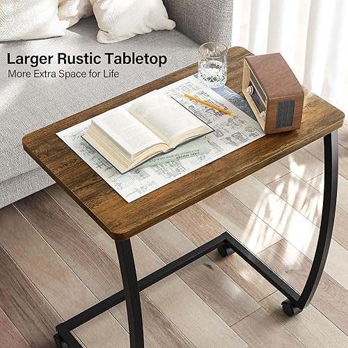 Miniatura 12 de SRIWATANA Mesa auxiliar, mesa auxiliar, mesa de sofá vintage en forma de C para sofá, laptop, aperitivo, café, nogal 1.Walnut,Negro -,Nogal oscuro