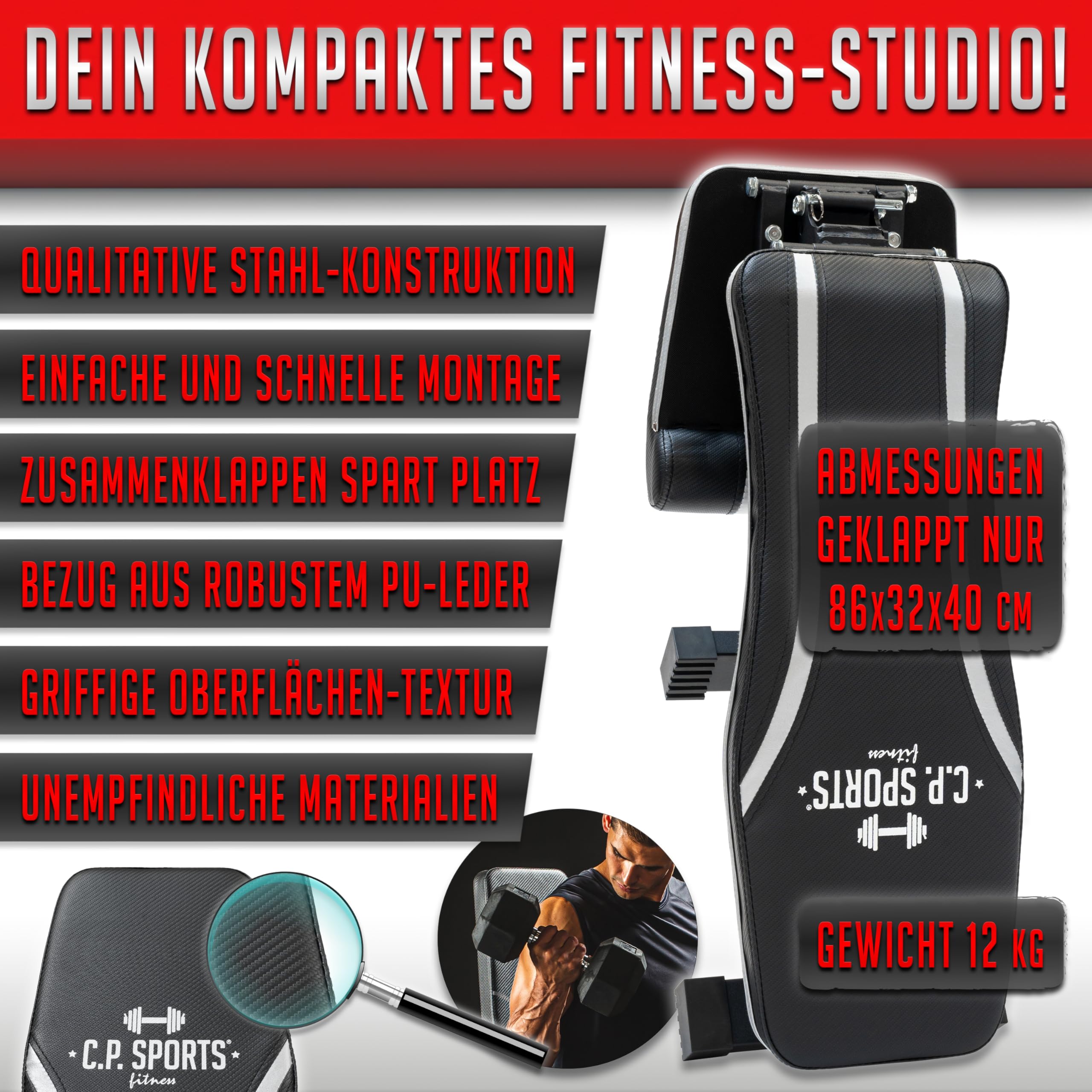 C.P.Sports Hantelbank Bis 200kg - 7-fach Verstellbar & Klappbar