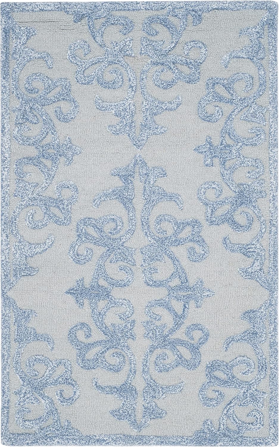 Handmade Blue Wool and Viscose Tufted Round Area Rug