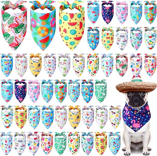 50-Piece Floral Dog Bandanas - Adjustable Summer Flower Triangle Scarves For Small To Large Pets