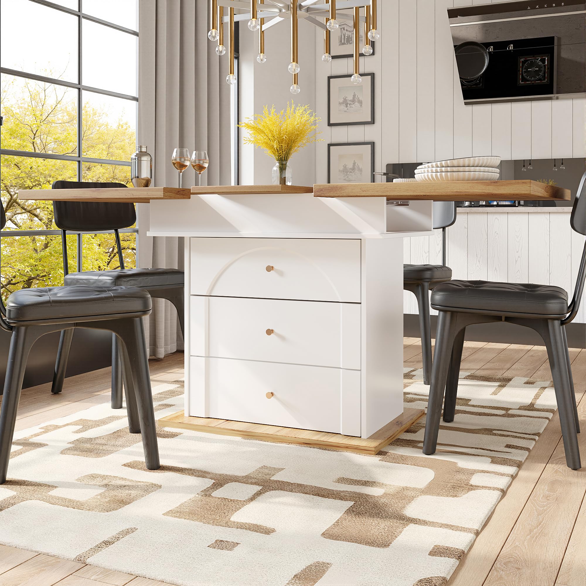 Table à manger pliante pour partager de grands dîners dans un petit salon moderne