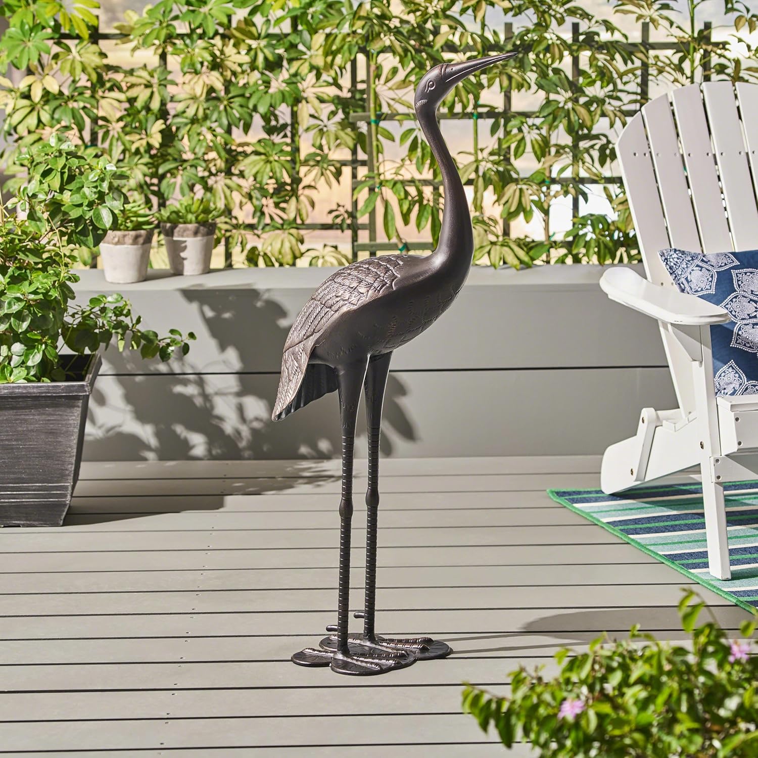 Garden Crane Statue, 43-Inch Aluminum Crane for Yard & Garden, Rust-Proof Outdoor Sculpture, Metal Yard Art, Lawn & Patio Decor, No Assembly Required, Shiny Copper Finish