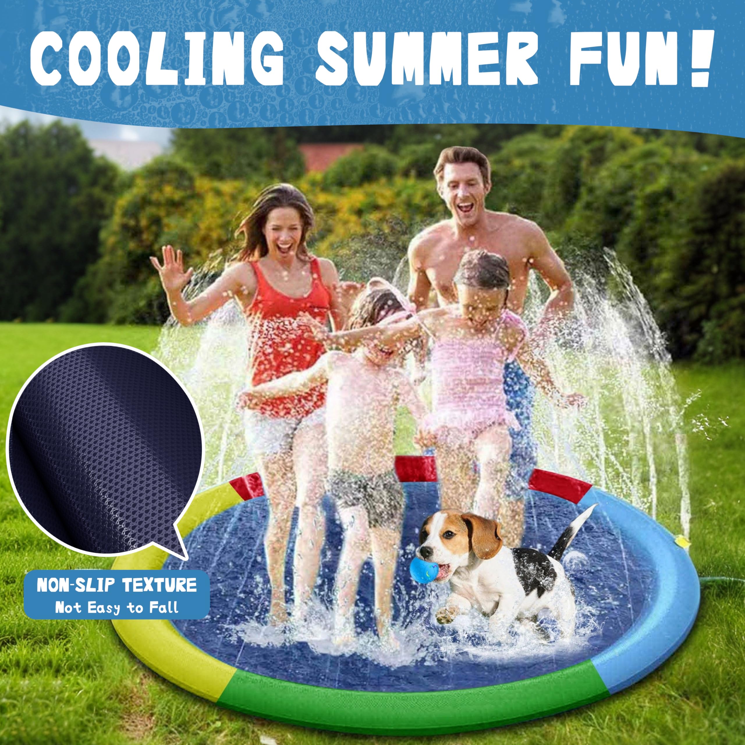 ZALBYUY Splash Pad for Dog, 67’’ Non-Slip Thicken Sprinkler Pool Outdoor Play Mat, Summer Fun Backyard Water Toys for Puppy Large Pet Dog