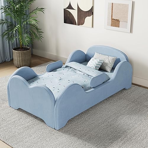 Cama para niños pequeños, cama de inundación para niños pequeños con mayor seguridad, tamaño estándar para cuna, camas de tela certificada, diseño