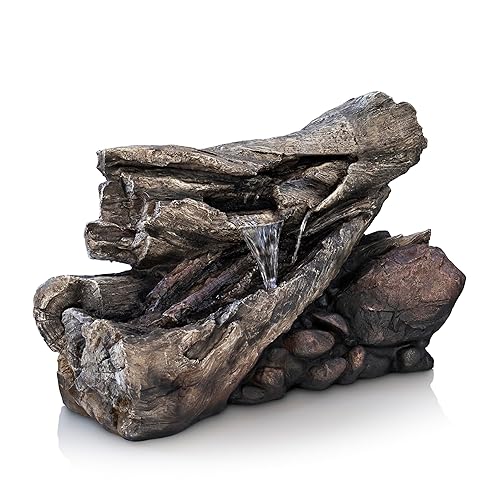 Alpine Corporation 24" Tall Outdoor 2-Tier Fallen Tree Trunk Water