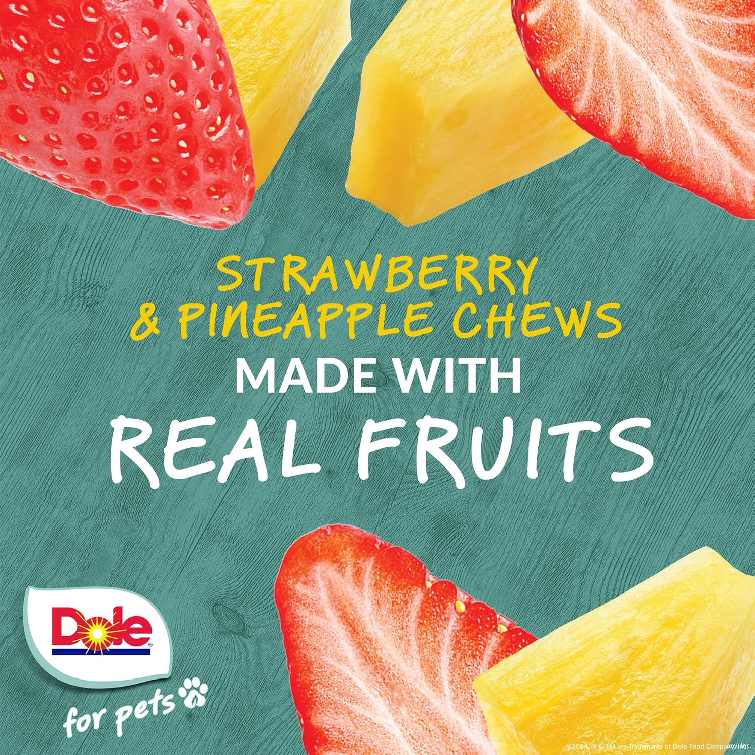 Dole for Pets Dog Chews, Assorted Strawberry + Pineapple Fruit-Flavored Treats, Real Fruit Flavor, No Artificial Colors Flavors or Preservatives, No Wheat Corn Soy, 7.05 Oz Bag - 6 Pack