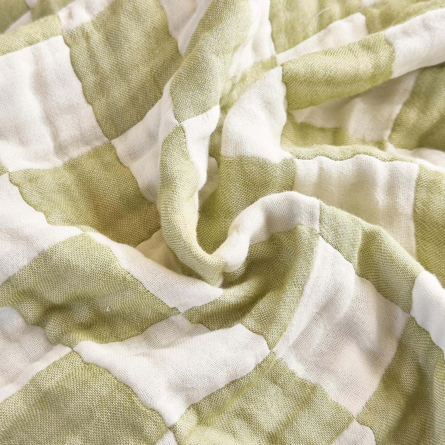 SANACYNA Muslin Throw Blanket 100% Cotton Green Grid Cooling Blanket 6-Layer Gauze Lightweight Soft Breathable Blanket for Sofa Couch Birthday Gifts for Daughter (Green Checkerboard, Throw 50"x60") - Image 7