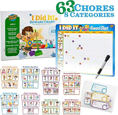 Miniatura 2 de Tabla de recompensas y tareas para niños, 49 responsabilidades y tareas de comportamiento, Pizarra magnética ultragruesa